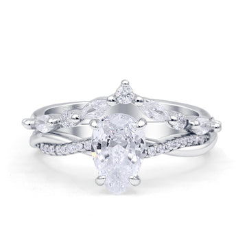 Teardrop Pear Twisted Infinity Style Bridal Two Piece Engagement Ring Cubic Zirconia 925 Sterling Silver Wholesale